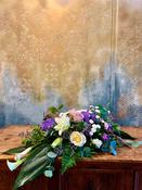 Funeral Spray in White and Purple