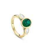 Florentine Oval Emerald Pear Diamond Yellow Gold Ring image