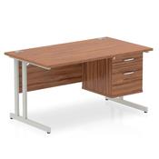Impulse Straight Desk Silver Frame with Fixed Pedestal image