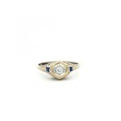 0.10ct Natural Diamond Art Deco Style Solitaire with Sapphire Shoulders in 18ct White Gold image