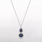 0.12ct Sapphire Pear and Round Sapphire &amp; Diamond Pendant in 9ct White Gold