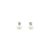 0.20ct Natural Diamond &amp; 8.5mm Pearl Stud Earrings in 18ct White Gold image