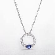 0.20ct Sapphire and 0.31 Diamond Open Circle Pendant in 18ct White Gold