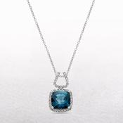 0.27 Natural Diamond &amp; London Blue Topaz Drop Pendant in 9ct White Gold