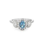0.40ct Oval Aqua Marine &amp; 0.70ct Natural Oval Diamond Halo Three Stone in 18ct White Gold image