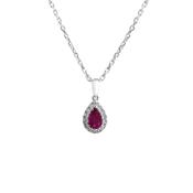 0.41ct Pear Drop Ruby &amp; 0.11ct Natural Diamond Halo Pendant in 18ct White Gold