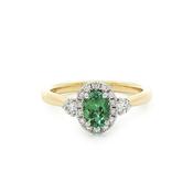 0.43ct Oval Green Tourmaline &amp;0.26ct Natural Diamond Halo in 18ct Yellow Gold image
