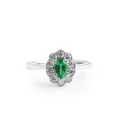 0.45ct Oval Emerald &amp; 0.26ct Natural Diamond Cluster In 18ct White Gold