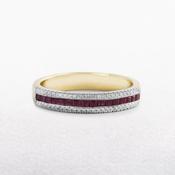 0.47ct Ruby &amp; 0.11ct Natural Diamond Three Row Dress Ring in 18ct Yellow Gold