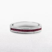 0.48ct Princess Cut Ruby &amp; 0.11ct Natural Diamond Three Row Ring in 18ct White Gold