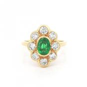 0.54ct Oval Emerald &amp; 0.96ct Natural Diamond Cluster Ring in 18ct Yellow Gold image