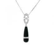 0.56ct Natural Diamond &amp; 8.9ct Black Onyx Drop Pendant in 18ct White Gold image