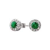 0.60ct Round Emerald &amp; 0.28ct Natural Diamond Stud Earrings in 18ct White Gold image