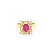 0.78ct Ruby &amp; 0.26ct Natural Diamond Plaque Ring in 18ct Yellow Gold