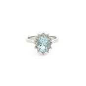 0.80ct Oval Aquamarine &amp; 0.30ct Natural Diamond Cluster Ring in 18ct White Gold