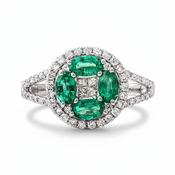 0.85ct Emerald &amp; 0.56ct Natural Diamond Cluster with Split Shoulders Dress Ring in 18ct White Gold image
