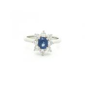 0.85ct Oval Sapphire &amp; 0.56ct Natural Diamond Halo Cluster Ring in Platinum image