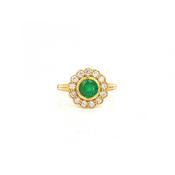 0.90ct Round Emerald &amp; 1.00ct Natural Diamond Halo Cluster Floral Style Ring in 18ct Yellow Gold image