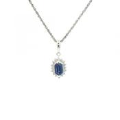 0.91ct Sapphire &amp; 0.17ct Natural Diamond Cluster Pendant &amp; Chain Platinum