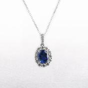 0.92ct Oval Sapphire &amp; 0.39ct Natural Diamond Halo Pendant in 18ct White Gold