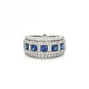 0.92ct Sapphire &amp; 0.88ct Natural Diamond Brilliant Cut Rows with Baguettes in 18ct White Gold image