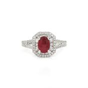 0.95ct Oval Ruby &amp; Natural Diamond Cluster 0.60ct with Diamond Split Band in 18ct White Gold
