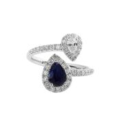 0.98ct Pear Cut Sapphire and Pear Cut Natural Diamond Moi et Toi Ring in 18ct White Gold image