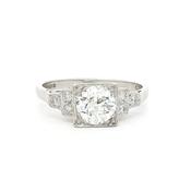 0.99ct Round Cut Natural Diamond Solitaire Ring Set In A Square Antique Setting In 18ct White Gold image