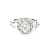 0.86ct F vs Natural Diamond Cluster Halo Ring Wth Baguette &amp; Round Shoulders in 18ct White Gold image