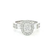 0.77ct F vs Natural Diamond Oval Shape Cluster With Baguette &amp; Round Shoulders In 18ct White Gold image