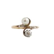 14ct Edwardian Natural Pearl &amp; Diamond Ring