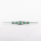 15ct Platinum Antique Emerald and Natural Diamond Bar Brooch image