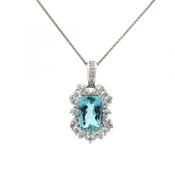 18ct White Gold Aquamarine &amp; Natural Diamond Cluster Pendant image