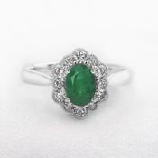 18ct White Gold Emerald and Natural Diamond Oval Cluster Ring image
