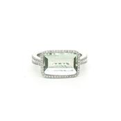 18ct White Gold Green Amethyst Dress Ring with Natural Diamonds image