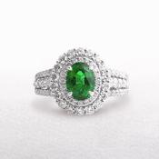 18ct White Gold Oval Emerald &amp; Natural Diamond Halo Ring image