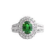 18ct White Gold Oval Emerald &amp; Natural Diamond Halo Ring image