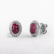 18ct White Gold Oval Ruby &amp; Diamond Stud Earrings