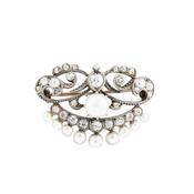 Victorian Natural Pearl and Diamond Brooch in 18ct White Gold image