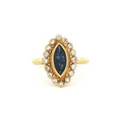 18ct Yellow Gold Natural Sapphire &amp; Diamond Marquise Cut Ring
