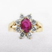 18ct Yellow Gold Ruby and Diamond Cluster Ring