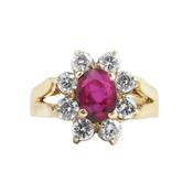 18ct Yellow Gold Ruby and Diamond Cluster Ring