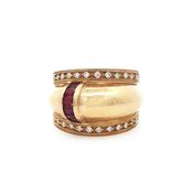 18ct Yellow Gold Vintage Wide Band Ruby and Natural Diamond Dress Ring image