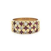 18ct Yellow Vintage Gold Natural Ruby and Diamond Check Style Dress Ring
