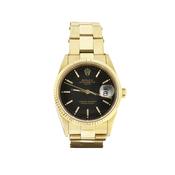 1991 Gents 36mm Rolex Date Just with Black Dial &amp; Gold Bezel on Oyster Bracelet 18ct Yellow Gold image