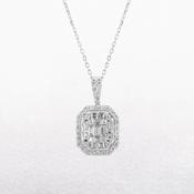1.01ct Natural Diamond Multi Stone Emerald Shaped Halo Diamond Pendant in 18ct White Gold image