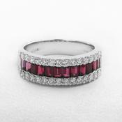 1.06ct Ruby &amp; 0.48ct Natural Diamond Three Row Dress Ring in 18ct White Gold image
