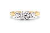 1.11ct E SI1 GIA Certified Round Natural Diamond Three Stone Ring in 18ct Yellow Gold image