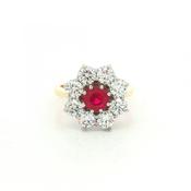 1.14ct Ruby &amp; 2.44ct Natural Diamond Cluster Ring 18ct Yellow Gold