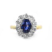 1.29ct Sapphire 1.22ct Diamond Cluster Ring Set In 18ct Yellow Gold image